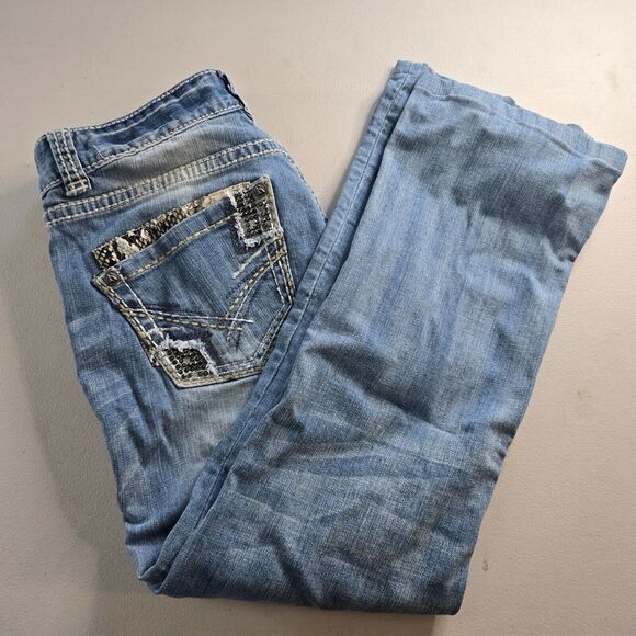 Rock and Roll Cowgirl Jeans Women's 29 x 32 ** Blue Low Rise Boot Cut Distressed - Picture 13 of 16
